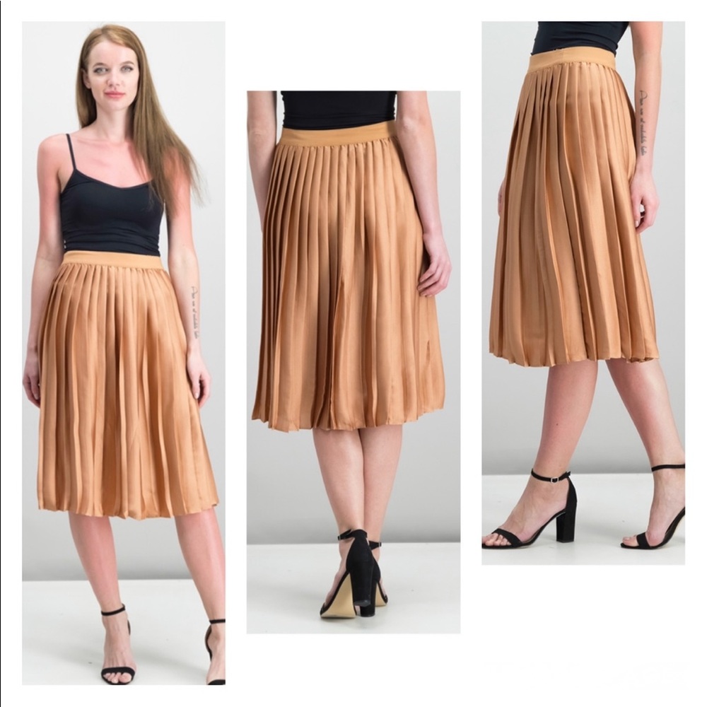 MAISON JULES Copper Pleated Midi Skirt M